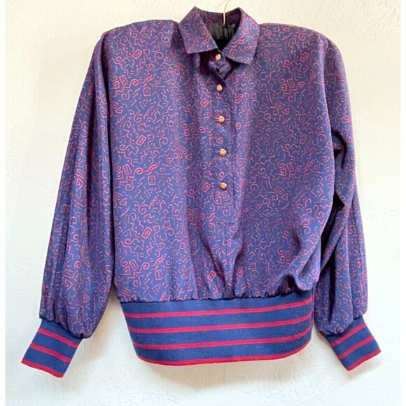 Schrader Tops - Vintage Schrader Sport Petite Womens Wool Rib Trim Sweater Top 6P Purple Printed